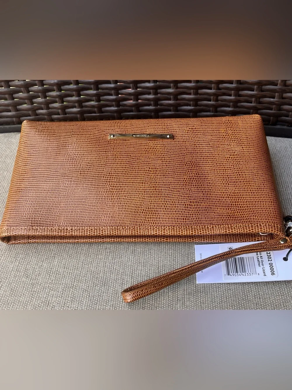 NWT Brahmin Kayla in TOBACCO ALL OVER LIZARD Clutch